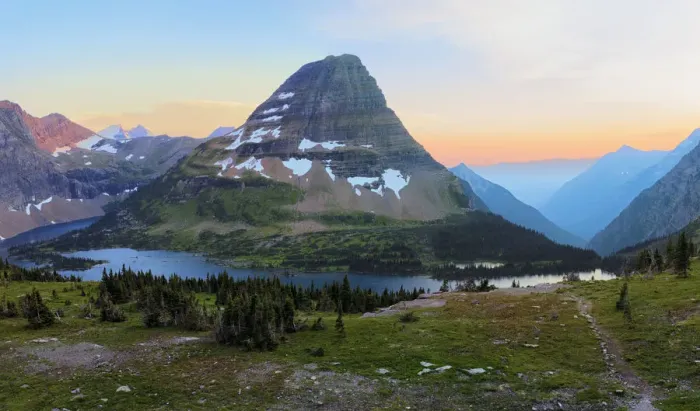 Framed Print : Landscape of Glacier National Park with Bearhat Mountain and Hidden Lake at sunset, Montana, USA Framed Print : Landscape of Glacier National Park with Bearhat Mountain and Hidden Lake at sunset, Montana, USA
