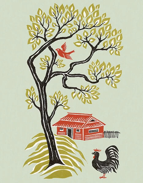 Landscape With House and Rooster