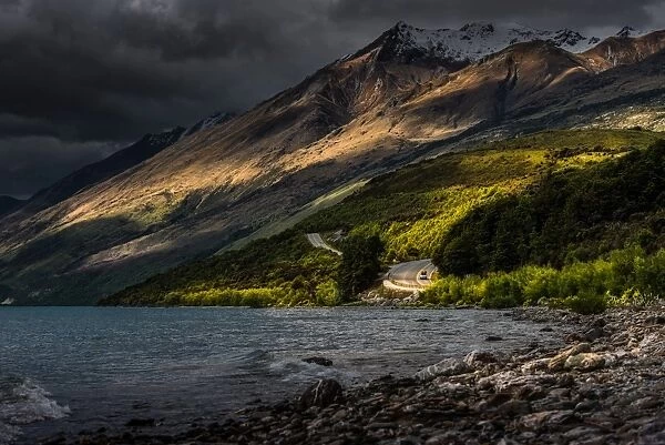 landscape of lake side road in New Zealand
