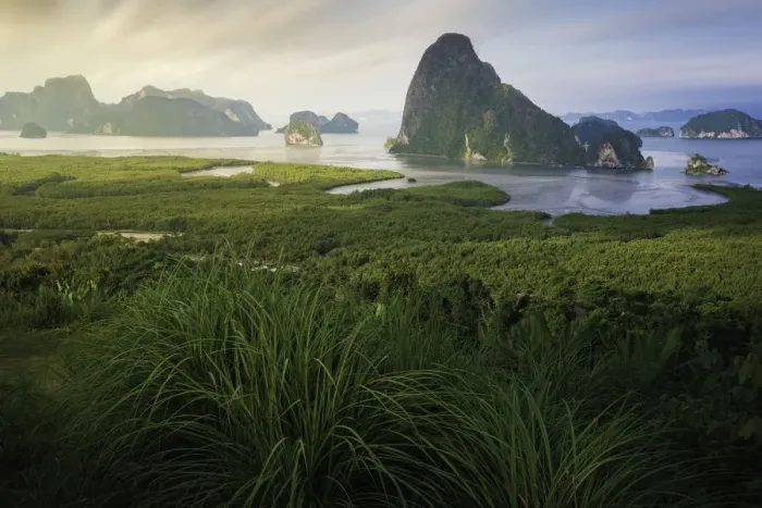 Framed Print : Landscape of limestone mountain in Phang nga bay, Southern of Thailand Framed Print : Landscape of limestone mountain in Phang nga bay, Southern of Thailand