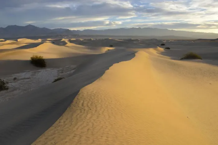Framed Print : Landscape with Mesquite Flat Sand Dunes at sunrise, Death Valley National Park, California, USA