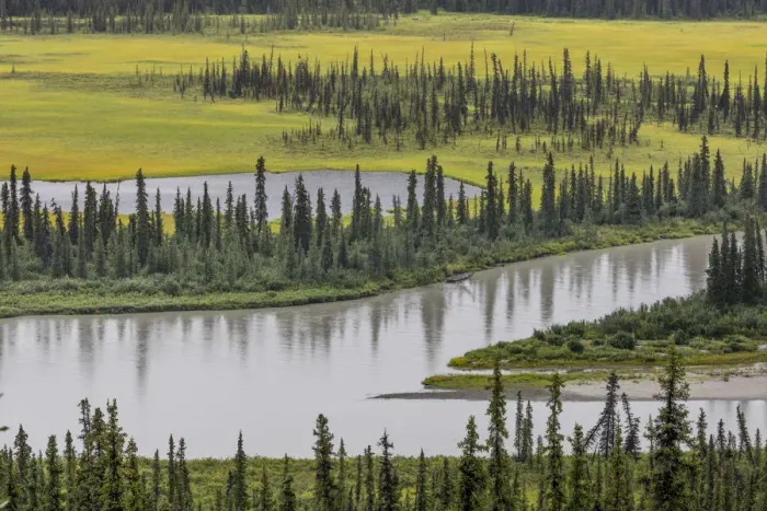 Framed Print : Landscape with Nenana River Valleyand and pond, Alaska, USA