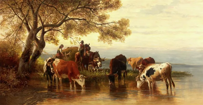 Framed Print : Landscape with Peasants and Cattle, 1880 Framed Print : Landscape with Peasants and Cattle, 1880