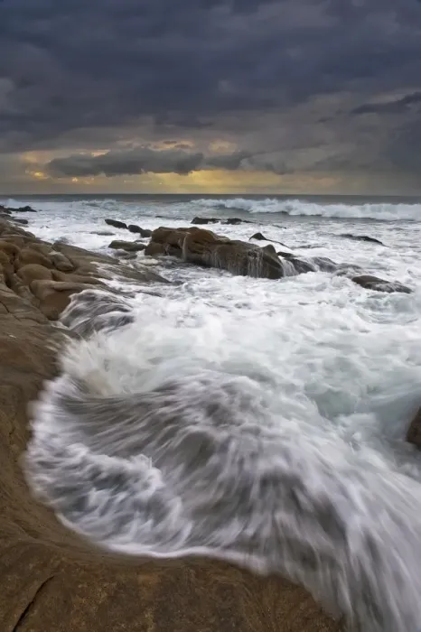 Framed Print : Landscape photo of ocean waves crashing onto the rocks under a stormy moody sky at sunrise. Durban, Kwazulu-Natal, South Africa Framed Print : Landscape photo of ocean waves crashing onto the rocks under a stormy moody sky at sunrise. Durban, Kwazulu-Natal, South Africa