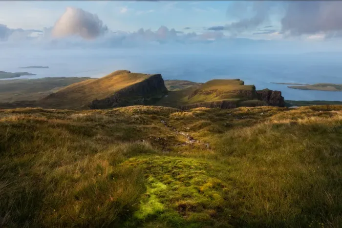 Framed Print : Landscape of Quiraings trekking route, Isle of Skye Framed Print : Landscape of Quiraings trekking route, Isle of Skye