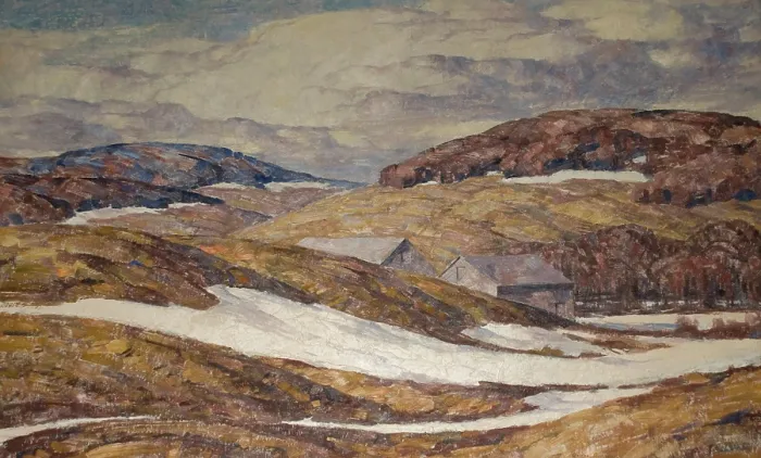 Framed Print : Landscape with Snow and Huts Framed Print : Landscape with Snow and Huts