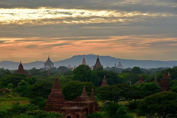 Landscape with sunset at Bagan, unesco ruins Myanmar. Asia