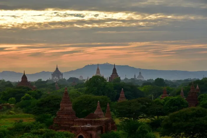 Framed Print : Landscape with sunset at Bagan, unesco ruins Myanmar. Asia Framed Print : Landscape with sunset at Bagan, unesco ruins Myanmar. Asia