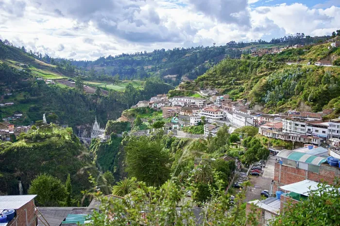 Framed Print : Landscape with the town and sanctuary of Las Lajas, Narino, Colombia Framed Print : Landscape with the town and sanctuary of Las Lajas, Narino, Colombia