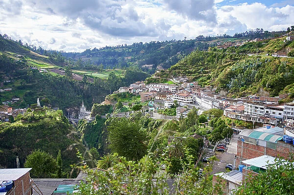 Landscape with the town and sanctuary of Las Lajas, Narino, Colombia
