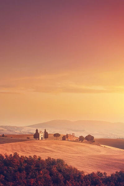 Landscape in Tuscany with the famous Capella di Vitaleta