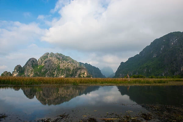 Landscape of Van Long lagoon in Ninh Binh, Vietnam