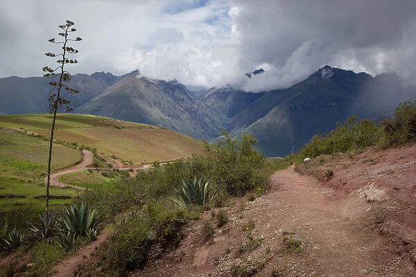This is a landscape view of Moray ruins in Cusco