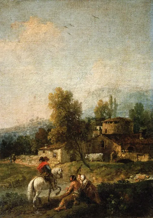 Framed Print : Landscape with Village and Beggars