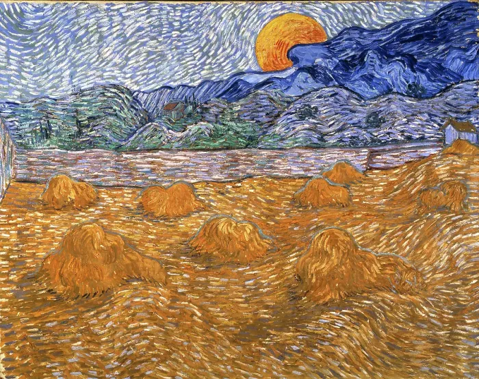Framed Print : Landscape With Wheat Sheaves And Rising Moon Framed Print : Landscape With Wheat Sheaves And Rising Moon