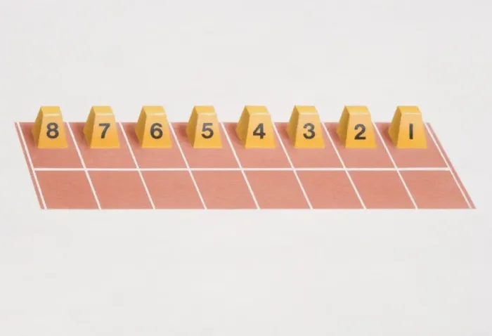 Framed Print : Lane number blocks arranged for straight start on racing track Framed Print : Lane number blocks arranged for straight start on racing track