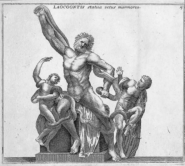 Laocoon group in the Vatican Museums is the most important depiction of the death struggle of Laocoon and his sons, historical Rome, Italy, digital reproduction of an 18th century original, original date unknown