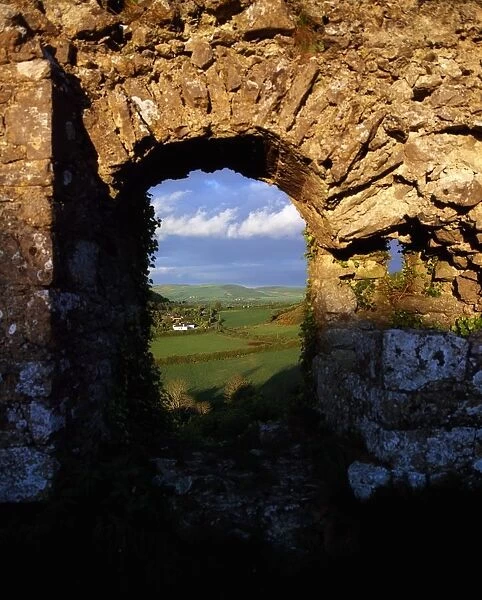 Co Laois, view through castle window, Dunamace, Ireland