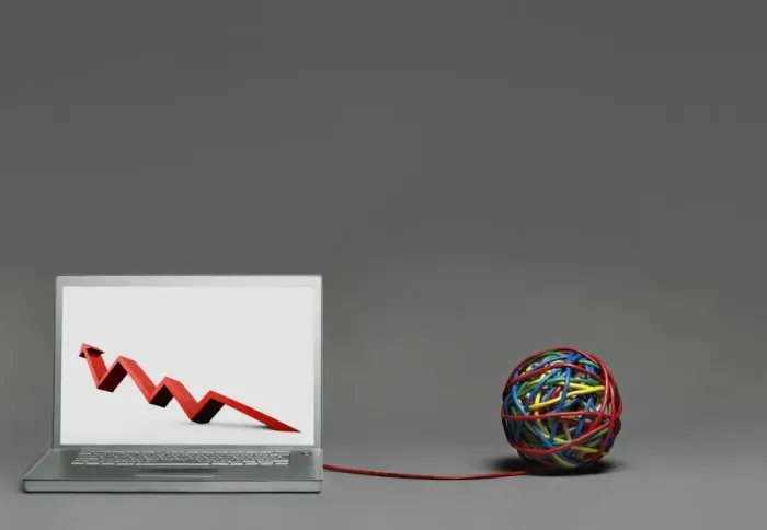 Framed Print : Laptop showing graph connected to cable ball Framed Print : Laptop showing graph connected to cable ball