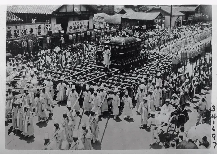 Framed Print : Large Array of People and Hearse in Street Framed Print : Large Array of People and Hearse in Street