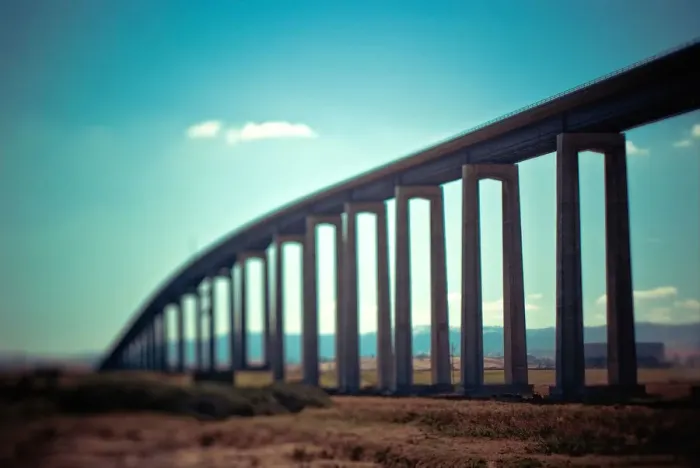 Framed Print : Large concrete bridge looming over a landscape Framed Print : Large concrete bridge looming over a landscape