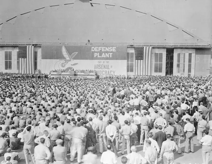 Framed Print : Large Crowd of Aircraft Employees Assembled Together Framed Print : Large Crowd of Aircraft Employees Assembled Together