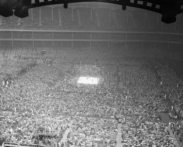 Framed Print : Large Crowd Awaiting Conn Versus Louis Boxing Match Framed Print : Large Crowd Awaiting Conn Versus Louis Boxing Match