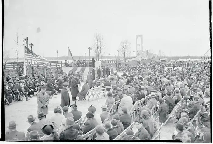 Framed Print : Large Crowd at Bronx Whitestone Bridge Ceremony Framed Print : Large Crowd at Bronx Whitestone Bridge Ceremony