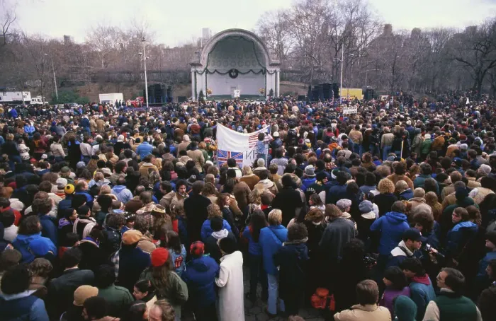 Framed Print : Large Crowd Honoring Late John Lennon Framed Print : Large Crowd Honoring Late John Lennon