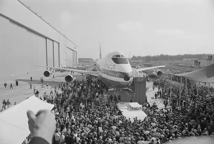 Framed Print : Large Crowd of People Surrounding New Jetliner Framed Print : Large Crowd of People Surrounding New Jetliner