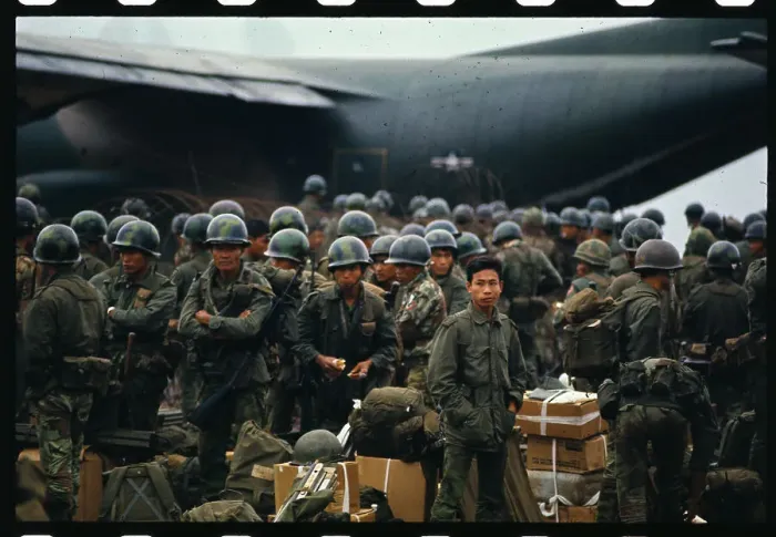 Framed Print : Large Crowd of Soldiers Near Plane Framed Print : Large Crowd of Soldiers Near Plane