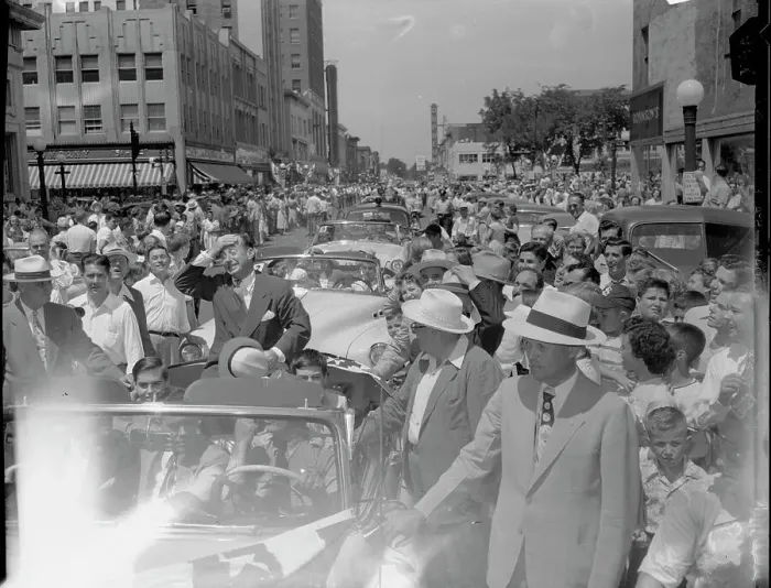 Framed Print : Large Crowd Surrounding Adlai Stevenson Motorcade