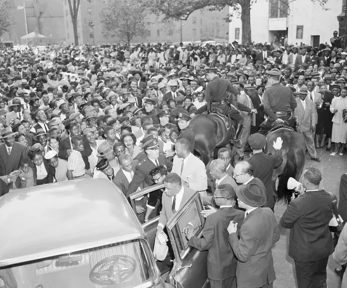 Framed Print : Large Crowd Surrounding Car with Mamie Bradley Framed Print : Large Crowd Surrounding Car with Mamie Bradley