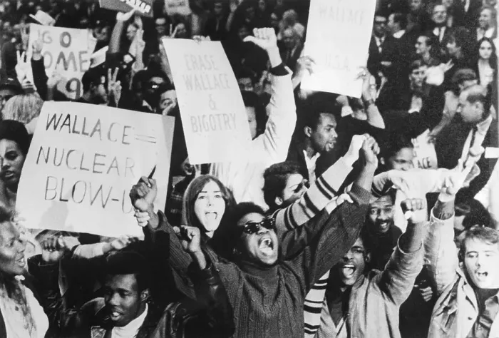 Framed Print : Large Crowd Yelling and Showing Posters Framed Print : Large Crowd Yelling and Showing Posters