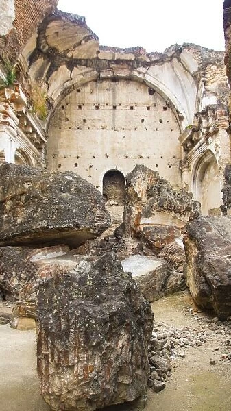 Large fallen ceiling blocks at Ruins of San Agustin Church in Antigua Guatemala