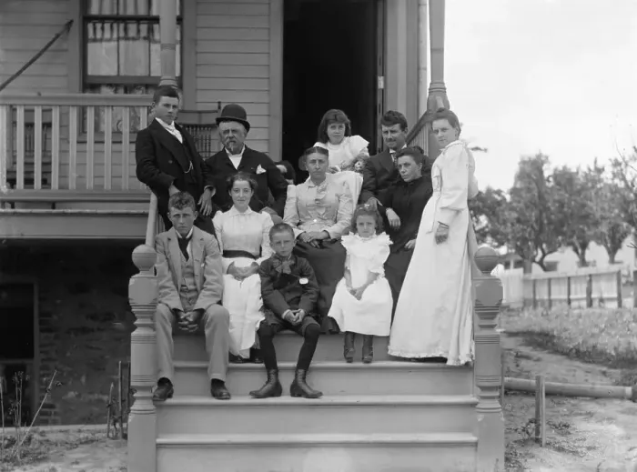 Framed Print : Large Family In Front Of Their House Framed Print : Large Family In Front Of Their House