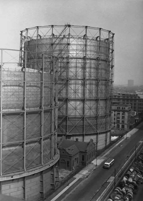 Framed Print : Large grain silos, (B&W), (high angle view) Framed Print : Large grain silos, (B&W), (high angle view)