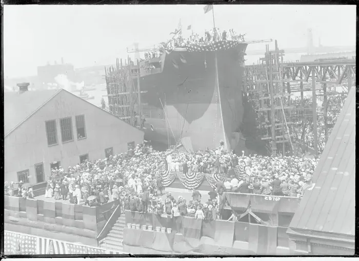 Framed Print : Large Ship During Christening