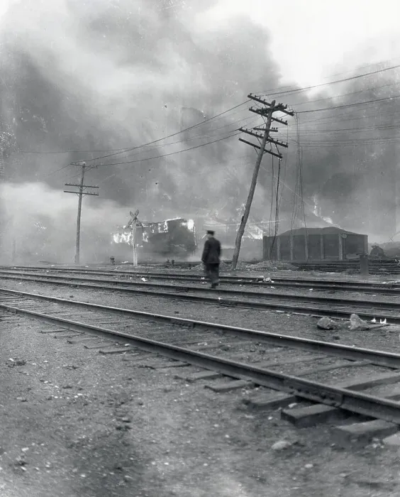 Framed Print : Largescale Train Yard Fire Framed Print : Largescale Train Yard Fire