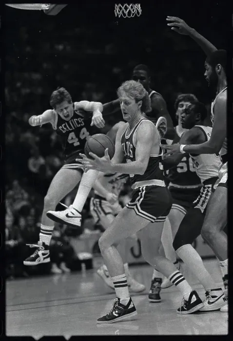 Framed Print : Larry Bird Attempting to Gain Control of Ball