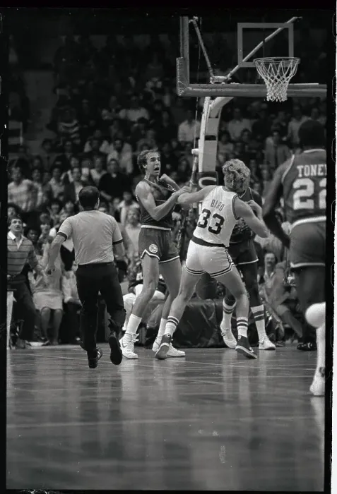 Framed Print : Larry Bird Brawling With Opposing Player