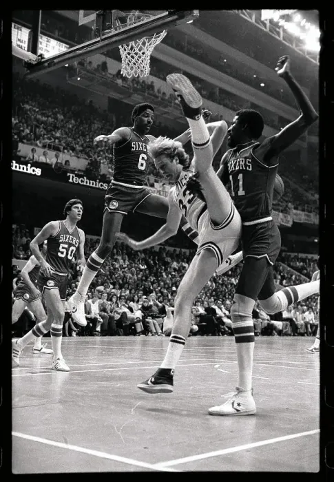 Framed Print : Larry Bird Kicking Up During Game Framed Print : Larry Bird Kicking Up During Game