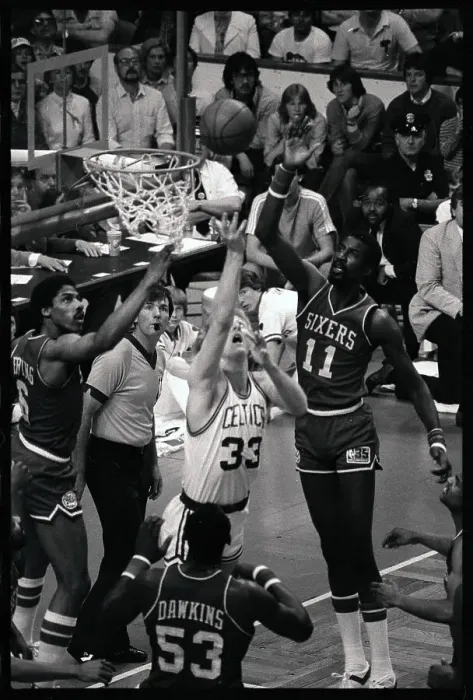 Framed Print : Larry Bird Scoring While Surrounded by the Opposition
