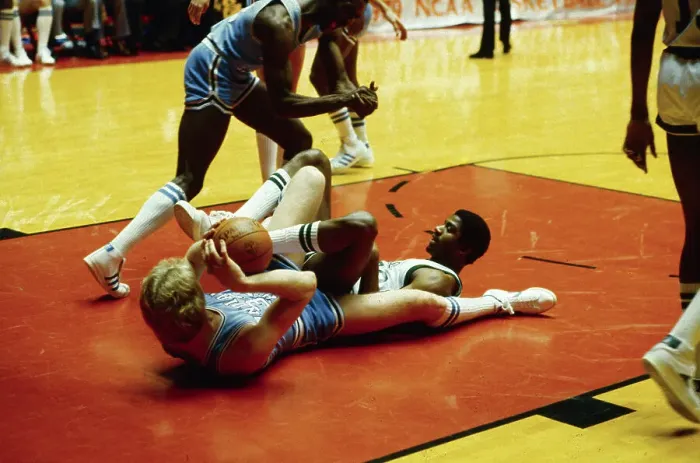 Framed Print : Larry Bird Scrambling to Get up from Floor Framed Print : Larry Bird Scrambling to Get up from Floor