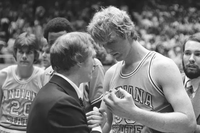 Framed Print : Larry Bird Shaking Hands With Coach Framed Print : Larry Bird Shaking Hands With Coach