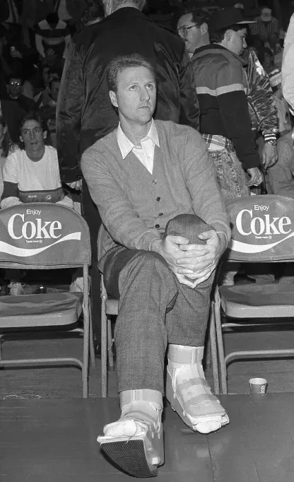 Framed Print : Larry Bird Watching From Sidelines Framed Print : Larry Bird Watching From Sidelines