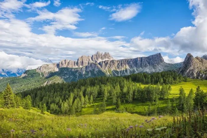 Framed Print : Lastoi de Formin mountain with blue sky and clouds, Croda da Lago at the back, Dolomites, Veneto, Italy