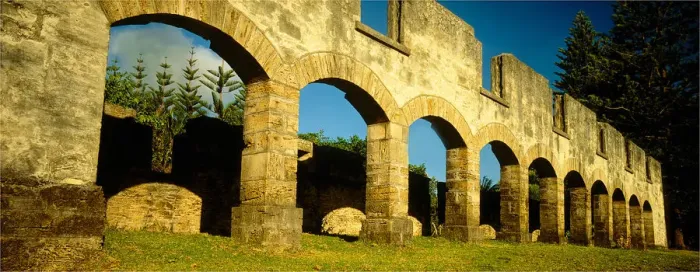 Framed Print : Late afternoon light near sunset, castes its golden glow onto the Coral Sandstone Arched ruins of the convict built stables, norfolk Island Framed Print : Late afternoon light near sunset, castes its golden glow onto the Coral Sandstone Arched ruins of the convict built stables, norfolk Island