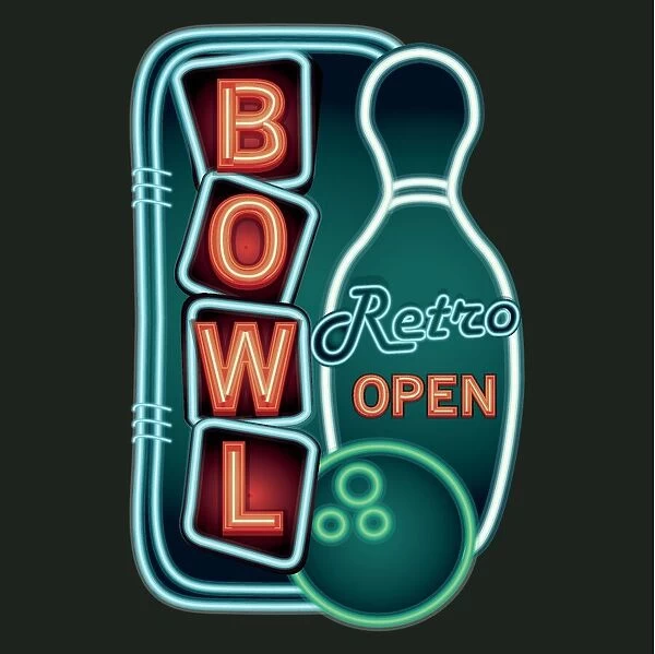 Late night retro Bowling neon sign