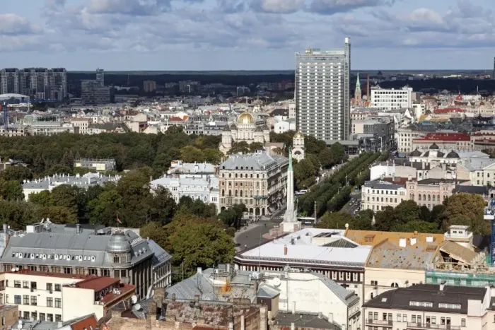 Framed Print : Latvia, Riga, Cityscape with lone skyscraper Framed Print : Latvia, Riga, Cityscape with lone skyscraper